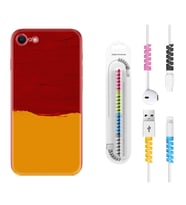 Apple iPhone 5 6 7 8 Plus Se XR Kılıf Kablo Koruma Spiral Silikon Sarı Kırmızı Boya 1708