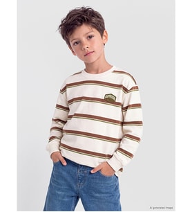 LCW Kids Kahverengi Bisiklet Yaka Çizgili Erkek Çocuk Tişört
