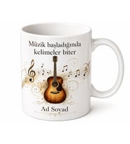 Gitar Temalı Müzisyen Kupası Özel Baskılı Hediye Bardak Porselen Kupa