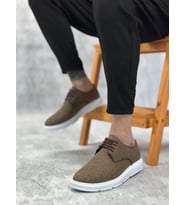 BA0003 Bağcıklı Klasik Spor Keten Kahverengi Beyaz Taban Casual Erkek Ayakkabı (Renksiz)