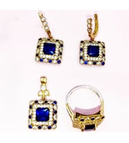 Safir Taşlı Gümüş Otantik Set Takım