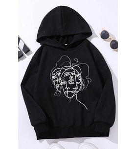 Çocuk Woman one line Baskılı Sweatshirt (Siyah)