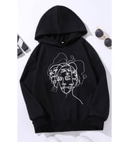 Çocuk Woman one line Baskılı Sweatshirt (Siyah)