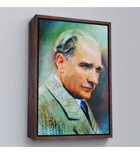Çerçeveli Atatürk Portre Tablosu Mustafa Kemal Atatürk Dikdörtgen Dekoratif Kanvas Tablo (Kahverengi)
