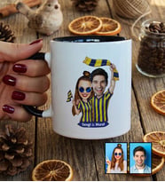 Kişiye Özel Karikatürlü Sarı Lacivert Taraftar Sevgiliye Hediye Kupa Bardak Sevgililer Günü Hediyesi