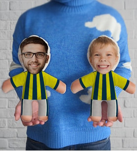 BK Gift Kişiye Özel Sarı Lacivert Taraftar 2'li Baba&Oğul-Kız Futbolcu Bebek Yastık-1, Taraftar Hediyesi, Babalar Günü Hediyesi