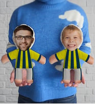 BK Gift Kişiye Özel Sarı Lacivert Taraftar 2'li Baba&Oğul-Kız Futbolcu Bebek Yastık-1, Taraftar Hediyesi, Babalar Günü Hediyesi