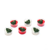 Yılbaşı 6lı Çamağacı Kabartmalı Spice Orange Kokulu Ekru-Kırmızı Tealight Mum Seti