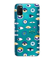 PrintiFy Samsung Galaxy M21 ile Uyumlu 1mm Slim Fit Nazar Boncuğu 2 Baskılı Şeffaf  Kılıf