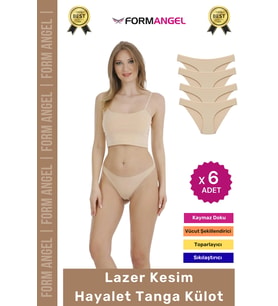 #Külot Lazer Kesim İz Yapmaz Dikişsiz Esnek Rahat Toparlayıcı Kadın Hayalet Tanga Külot - 6 Adet (Ten)