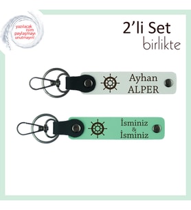 Deniz Temalı Gemi Dümeni Anahtarlık Takımı, Kişiselleştirilebilir Hediye, Beyaz-Açık Yeşil