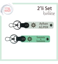 Deniz Temalı Gemi Dümeni Anahtarlık Takımı, Kişiselleştirilebilir Hediye, Beyaz-Açık Yeşil