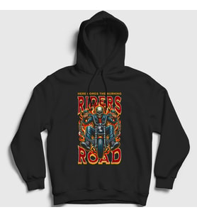 Presmono Unisex Siyah Burning Riders Road Motorsiklet Chopper Kapüşonlu Sweatshirt 446521tt