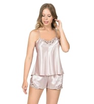 Arias Closet Pudra Saten Babydoll Şort Takımı
