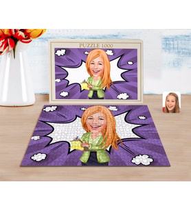 BK Gift Kişiye Özel Kadın Asistan Karikatürlü 1000 Parça Profesyonel Puzzle-2