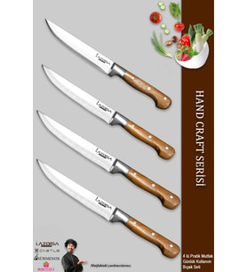 Lazbisa Hand Craft Mutfak Bıçak Seti Et Ekmek Sebze Meyve Doğrama Bıçağı 4 Lü Günlük Kullanım ( Mtf-070 )