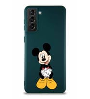 Samsung Galaxy S21 Plus Soft Premier Kapak Mickey Mouse-A Tasarımlı Silikon Kılıf - Yeşil (Şeffaf)