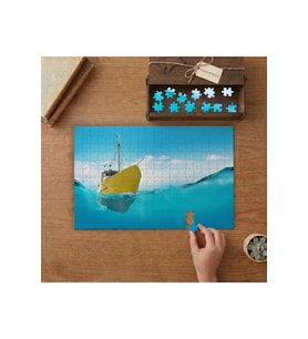 Denizin Ortasında Sarı Tekne Tasarımı 240 parça Ahşap Puzzle Ahşap Kutuda MP02428