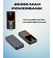 20000 Mah Powerbank Çok Kablolu, Dijital Göstergeli, Yüksek Hızlı Şarj Cihazı