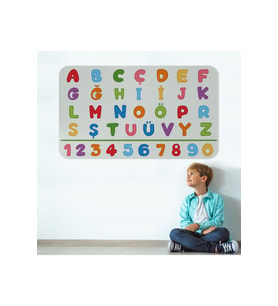 Eğitici Renkli Türkçe Alfabe ve Sayı Eğitim Stickerı, Çocuk Odası, Anaokulu Duvar Stickerı-3892-60x105