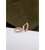 925 Ayar Gümüş Rose Renk Küçük Boy Baget Taşlı Küpe