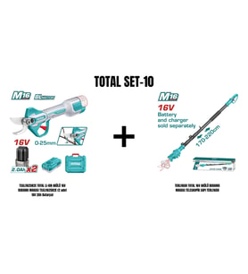 Total Set-10 (TOTAL LI-ION AKÜLÜ 16V BUDAMA MAKASI+TOTAL 16V AKÜLÜ BUDAMA MAKASI TELESKOPİK SAPI)