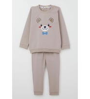 Breeze Erkek Bebek Eşofman Takım Mutlu Köpekçik Nakışlı 9 Ay-3 Yaş, Vizon