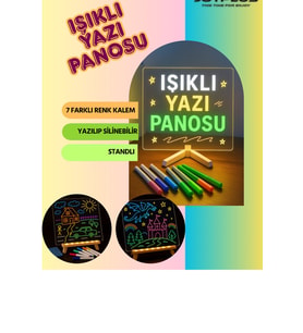 Neon Işıklı 7 Renk Işık Boyama Kalemli Led Resim Panosu Boyama Tahtası Kalemleri 20 X 20
