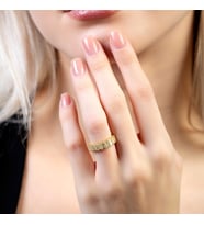 Sıralı Zirkon Taşlı Gold Renk Free Size  Yarım Tur 925 Ayar Gümüş Kadın Yüzük