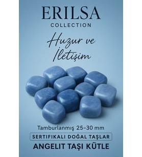 Sertifikalı Doğal Angelit Taşı Kütle 25-30 mm - Tamburlanmış Huzur ve İletişim Melek Taşı (Çok Renkli)