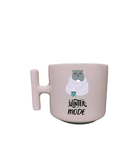 Kedili Winter Mode Yazılı Krem Rengi Eğlenceli Esprili Özel Tasarım T Kupa Bardak Latte Bardağı