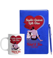 Sevgililer Gününe Özel Mavi Defter Kalem & Kupa Hediye Seti 1