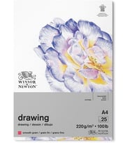 6689741 çizim kağıdı blokta – 25 yaprak A4, 220 g/m², ince granülasyon, doğal beyaz, asit içermez, arşivlenebilir kalite, inci, mürekkep, renkli kalem için eskimeye dayanıklı