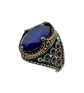 Paraiba ve Zirkon Taşlı Gümüş Yüzük 240053309G17Y