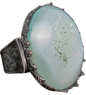 Erkekler için 925 Ayar Gümüş Yüzük, Doğal Druzy Kuvars: Aqua, Yeşil, Bej Seçenekleri (Aqua)