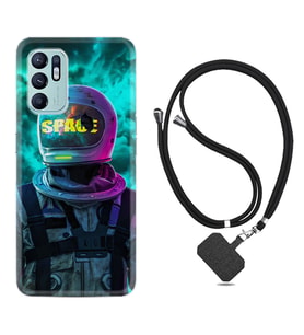 Oppo Reno 6 Kılıf Resimli Boyun Askılı İpli Desenli Silikon Series Space 1854