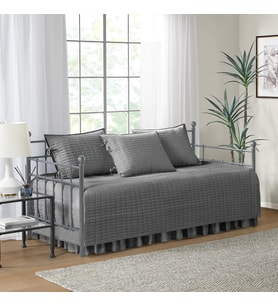 Daybed Örtüsü - Lüks Çift Taraflı - Kapitone, Yatak Eteği ile Tüm Sezon Rahat Yatak, Uyumlu Şemsiyeler, 75'x39' Kömür Grisi 5 Parça