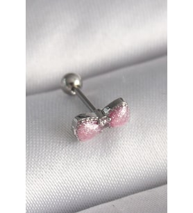 316L Çelik Gümüş Renk Pembe Kurdele Zirkon Taş Detay Tragus Piercing 5886 - SSSSSS1548-7136
