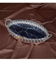 Oval Metal Mermer Desen Metal Servis  - Söz Tepsisi