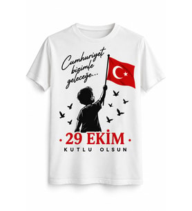 Yaşasın Cumhuriyet – 29 Ekim Cumhuriyet Bayramı DTG Baskılı Beyaz Tişört