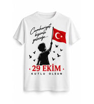 Yaşasın Cumhuriyet – 29 Ekim Cumhuriyet Bayramı DTG Baskılı Beyaz Tişört
