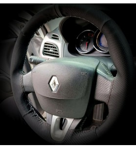 DİKİŞLİ DİREKSİYON KILIFI KARBON / NOKTALI DERİ GRİ YÜZÜK GRİ DİKİŞ RENAULT FLUENCE İÇİN
