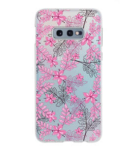 Samsung Galaxy S10E Kapak Floral Pembe Tasarımlı Şeffaf Silikon Kılıf