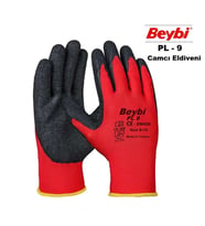 Beybi Nitril Poly PL9 9 Beden Kırmızı Siyah İş Eldiveni 12li Paket Camcı Eldiveni