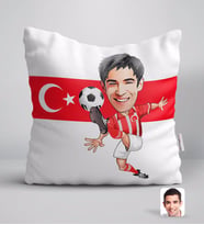 BK Gift Kişiye Özel Türkiye Milli Takım Formalı Futbolcu Karikatürlü Beyaz Yastık-1