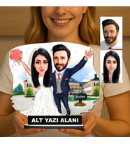 Kişiye Özel 2 Kişilik Gelin Damat Düğün Konseptli Sevgili Karikatürlü 18 cm MDF Masaüstü Biblo - Sevgiliye ve Eşe Hediye Çiftlere Özel Hediye