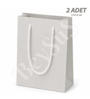 17x12 cm Parlak Kağıt Çanta Beyaz 2 Adet