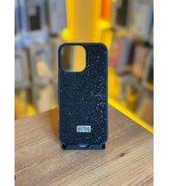iPhone 16 Pro Max Uyumlu Taşlı Simli Silikon Telefon Kılıfı (Siyah)