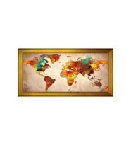 Harita Temalı Kanvas Tablo 50 x 70 cm Gold Çerçeve