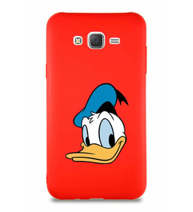 Samsung Galaxy J7 Soft Premier Kapak Donald Duck-B Tasarımlı Silikon Kılıf - Kırmızı (Şeffaf)
